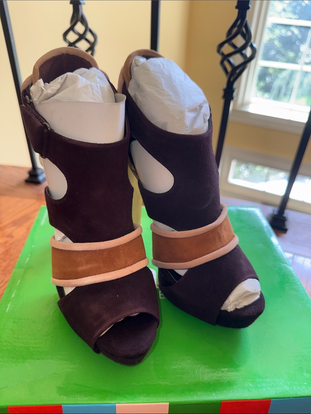 Charles David Brown and Tan Suede Cutout High Heel Sandals